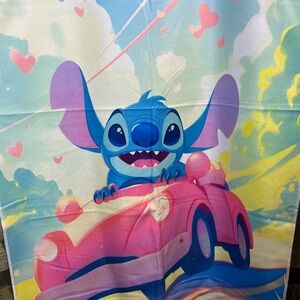 Disney Blue Stitch Driving Pink Convertible Beach Towel